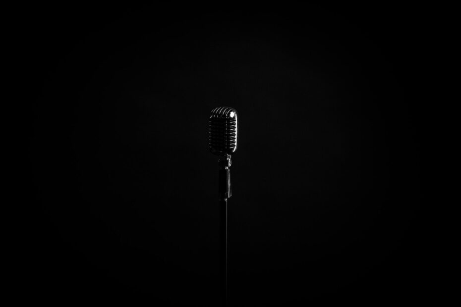 black microphone on black background